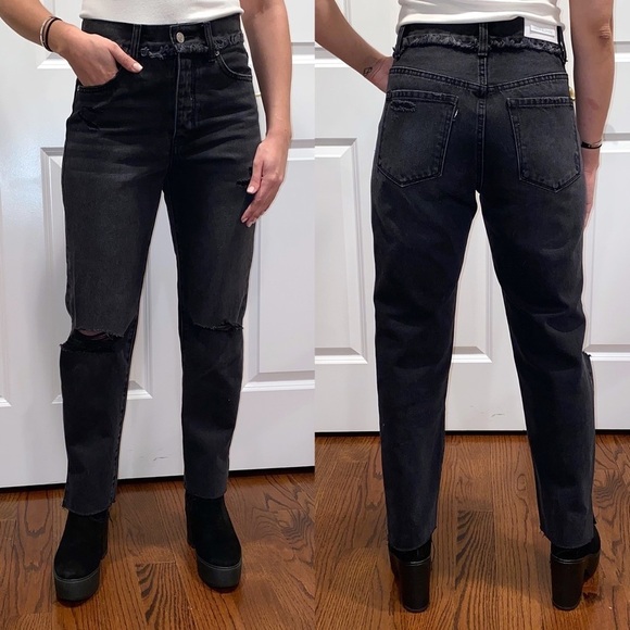 Free People Neon Blonde Black Siren Mom Fit High Rise Distressed Jeans 26 - Picture 16 of 16